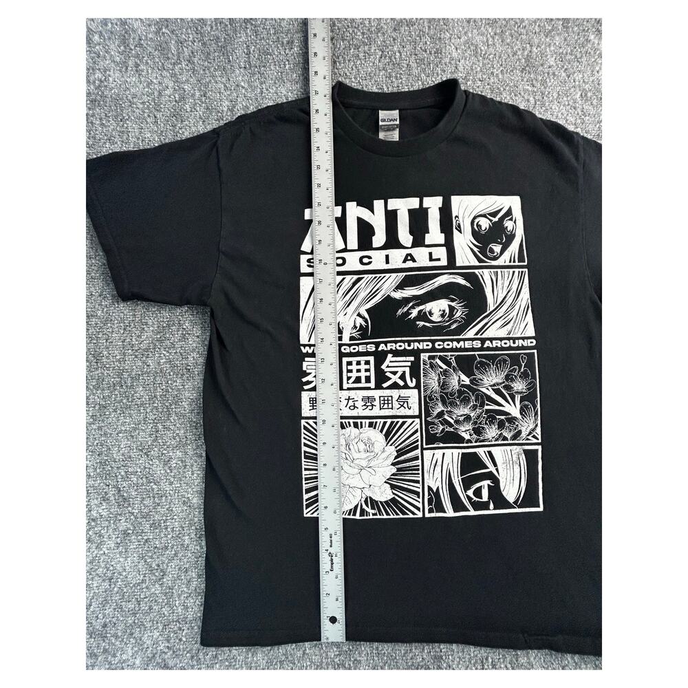 Anime Anti Social Graphic T-Shirt Men's Large Black Manga Streetwear Tee - Picture 5 of 8